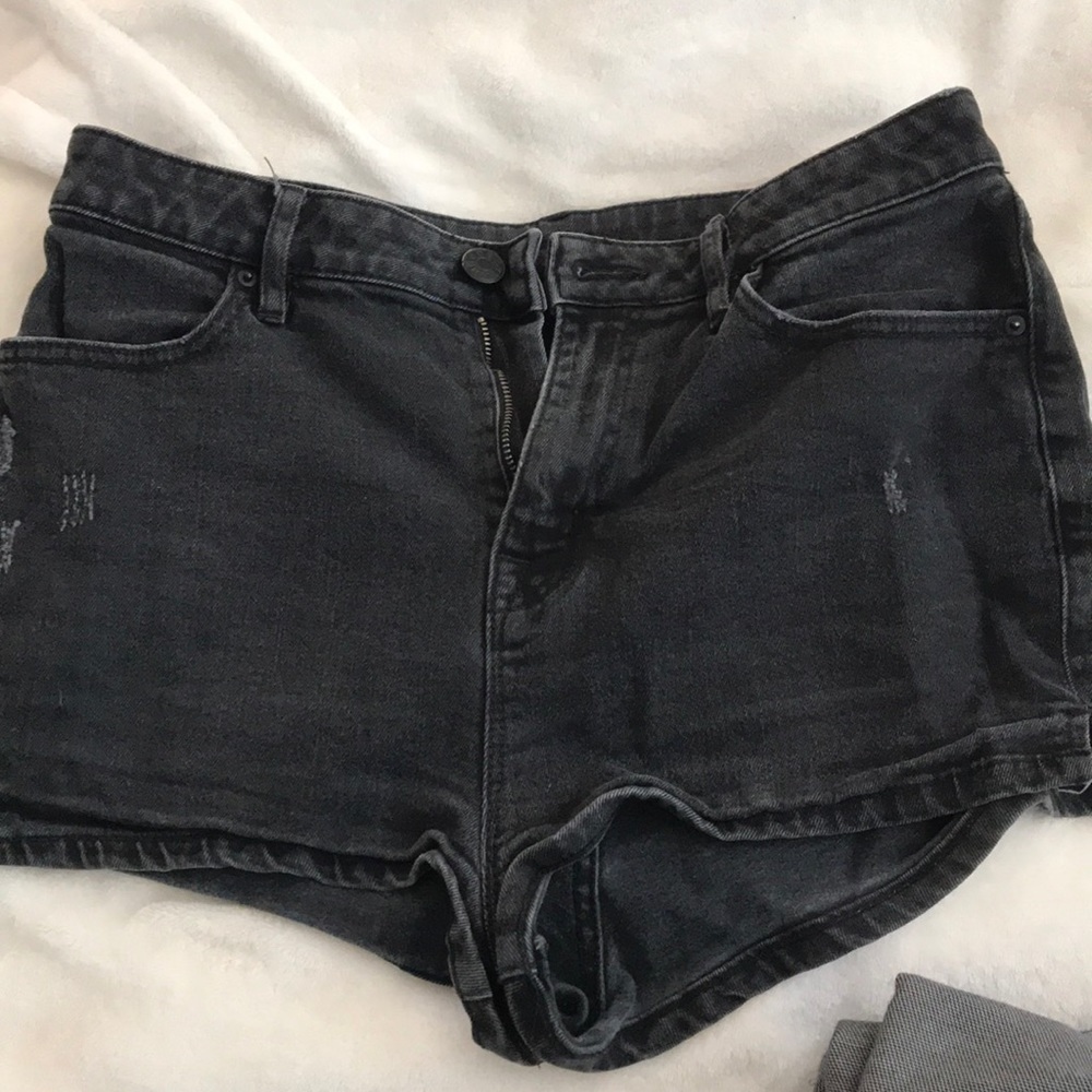 faded black, denim shorts